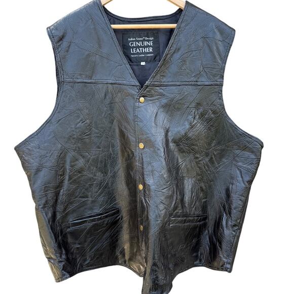 Navarre Leather Company Italian Stone Black Men's Leather Vest Size 4XL - Picture 1 of 6